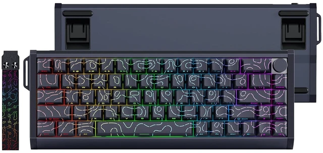 Main image of Glacier Skyloong GK68HEAT Aluminum Case, Triple Mode Connection, Detachable USB-C, Side Print Keycaps, Hot Swappable Mechanical and Magnetic Keyboard (Contour Line/Black, Standard Cable)