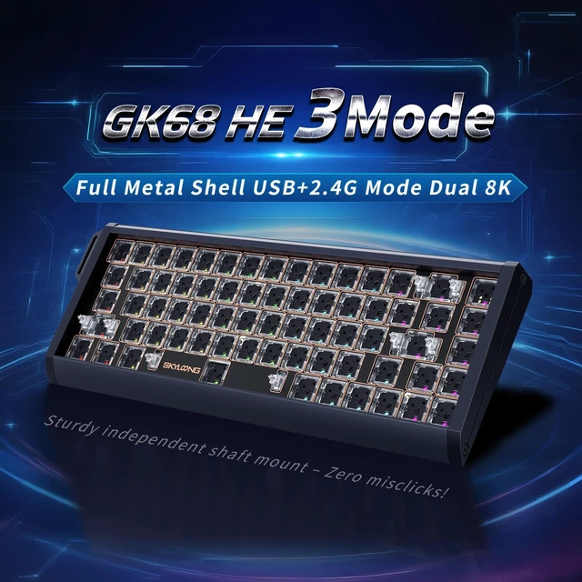Alt view image 3 of 5 - Glacier Skyloong GK68HEAT Aluminum Case, Triple Mode Connection, Detachable USB-C, Side Print Keycaps, Hot Swappable Mechanical and Magnetic Keyboard (Contour Line/Black, Standard Cable)