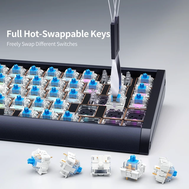 Alt view image 5 of 5 - Glacier Skyloong GK68HEAT Aluminum Case, Triple Mode Connection, Detachable USB-C, Side Print Keycaps, Hot Swappable Mechanical and Magnetic Keyboard (Contour Line/Black, Standard Cable)