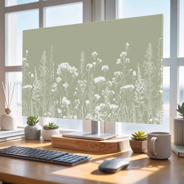 Alt view image 4 of 5 - DecorLovee Sage Green Botanical TV Cover Indoor Elastic TVs Screen Protector, Pastoral Leaf Monitor Covers Inside Dust Proof Slipcover, Spring Summer Floral 65 Inch TV Cover for Flat or Curved TVs