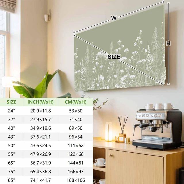 Alt view image 3 of 5 - DecorLovee Sage Green Botanical TV Cover Indoor Elastic TVs Screen Protector, Pastoral Leaf Monitor Covers Inside Dust Proof Slipcover, Spring Summer Floral 65 Inch TV Cover for Flat or Curved TVs