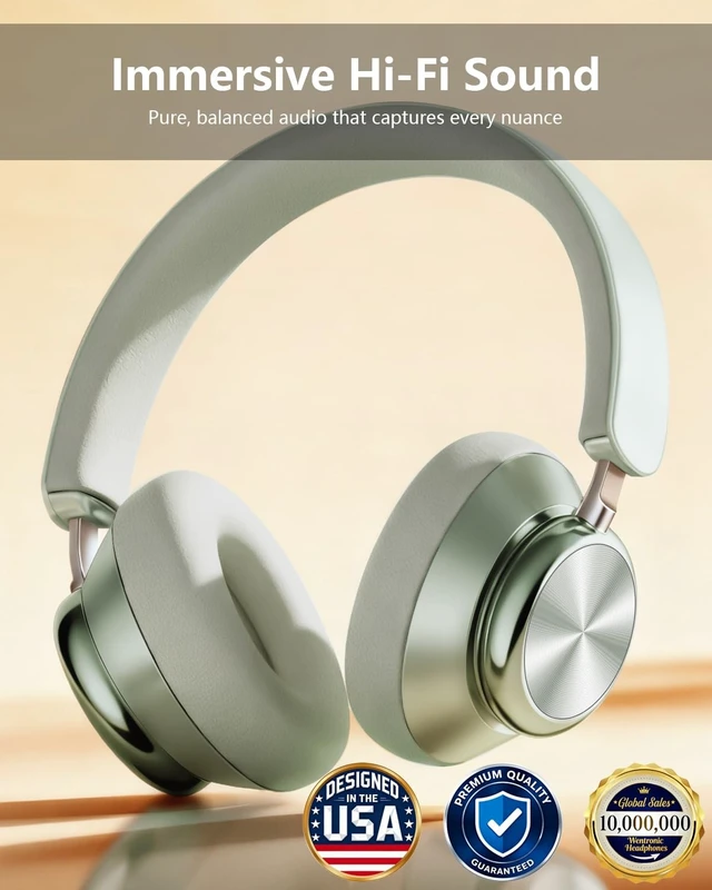 Alt view image 2 of 5 - Wentronic Y03 Bluetooth Headphones Wireless Active Noise Cancelling Over Ear Headphones 48 Hours Playtime High Sound Quality 6 EQ Music Mode Headphones with Soft Ear Cushion - Green