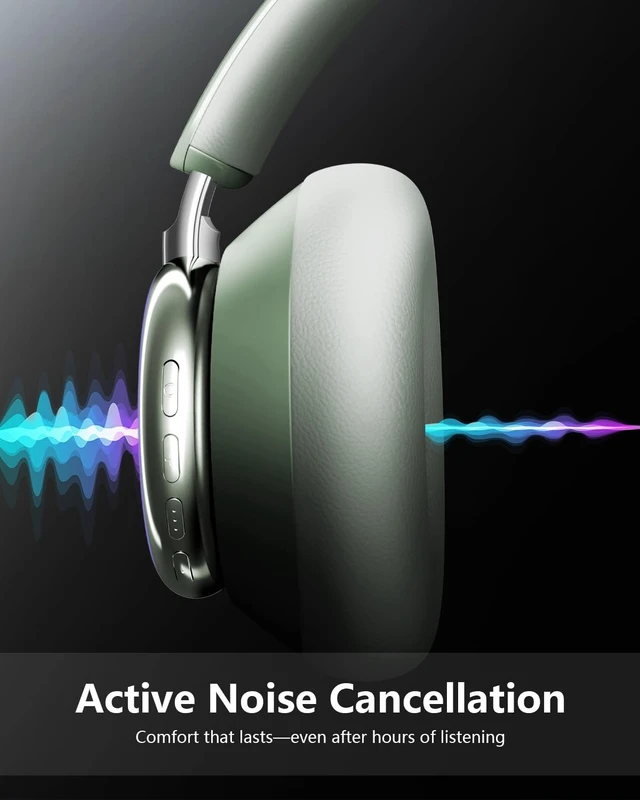 Alt view image 4 of 5 - Wentronic Y03 Bluetooth Headphones Wireless Active Noise Cancelling Over Ear Headphones 48 Hours Playtime High Sound Quality 6 EQ Music Mode Headphones with Soft Ear Cushion - Green