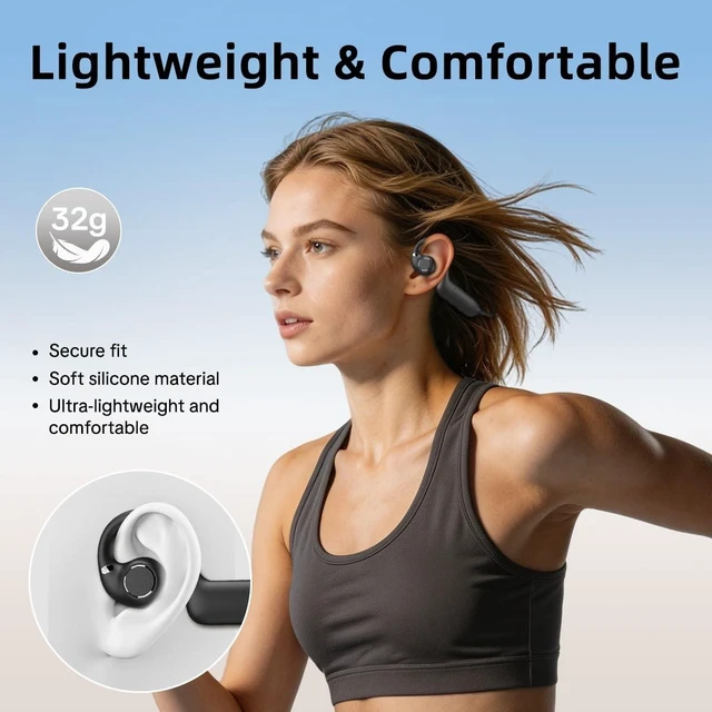 Alt view image 3 of 5 - E12 Open Ear Headphones with 8MP Camera Bone Conduction Headphones Bluetooth 6.0 Wireless Earbuds Hi-Fi Stereo Running Earphones IP65 Waterproof AI Voice Assistant Headset for Sports/Workout/Cy