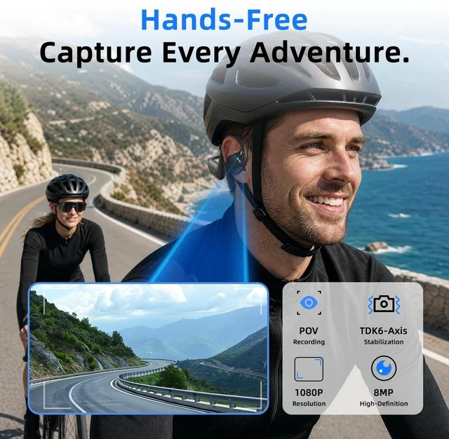 Alt view image 2 of 5 - E12 Open Ear Headphones with 8MP Camera Bone Conduction Headphones Bluetooth 6.0 Wireless Earbuds Hi-Fi Stereo Running Earphones IP65 Waterproof AI Voice Assistant Headset for Sports/Workout/Cy