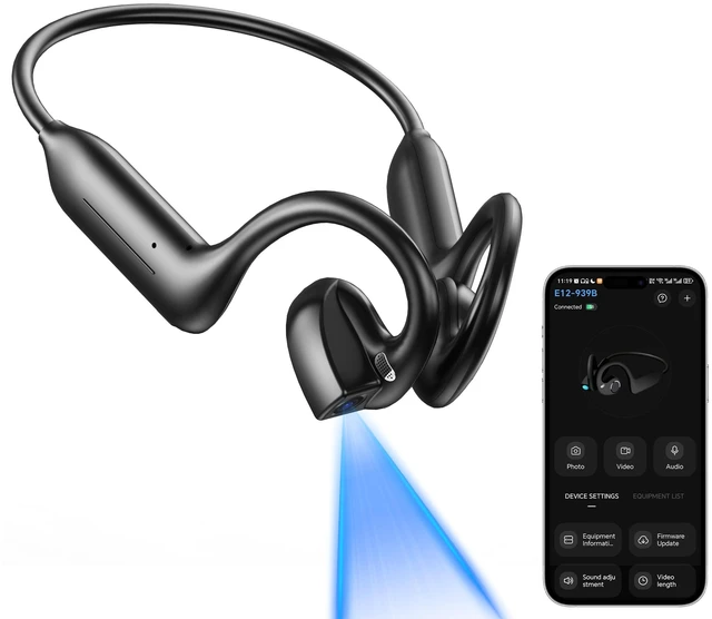 Main image of E12 Open Ear Headphones with 8MP Camera Bone Conduction Headphones Bluetooth 6.0 Wireless Earbuds Hi-Fi Stereo Running Earphones IP65 Waterproof AI Voice Assistant Headset for Sports/Workout/Cy