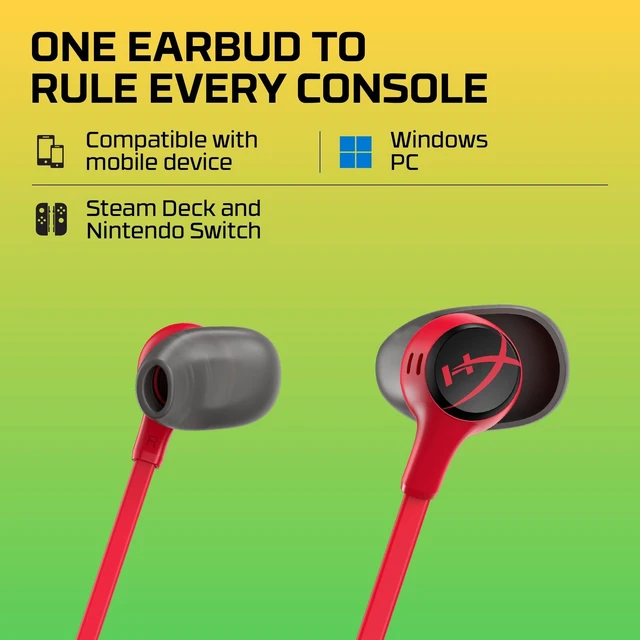 Alt view image 5 of 5 - HyperX Cloud Earbuds II 14mm Drivers, Four Eartips, Hard-Shell Carrying Case, Low-Profile 90 Plug, 3.5mm Plug, Built-in Microphone, Multi-Function Button, PC, Mobile, Nintendo Switch Red
