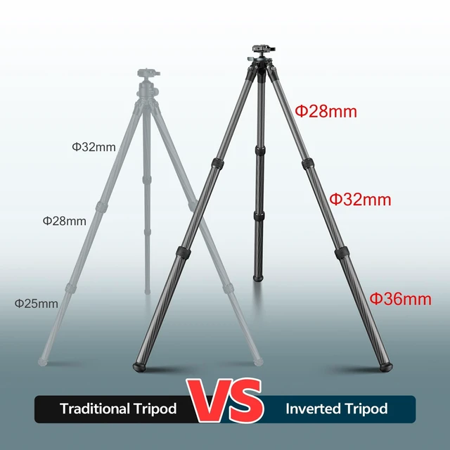Alt view image 3 of 5 - Manbily QM-2836 Shooting Tripod, Inverted Hunting Carbon Fiber Tripod with 45mm Ball Head and Picatinny to Arca Swiss Adapters, 36mm Thick Tubes, Max Load 55lbs Black