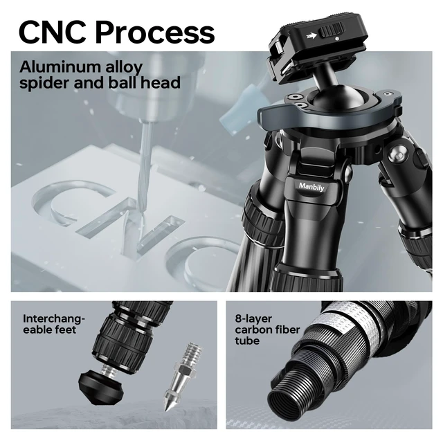 Alt view image 5 of 5 - Manbily QM-2836 Shooting Tripod, Inverted Hunting Carbon Fiber Tripod with 45mm Ball Head and Picatinny to Arca Swiss Adapters, 36mm Thick Tubes, Max Load 55lbs Black