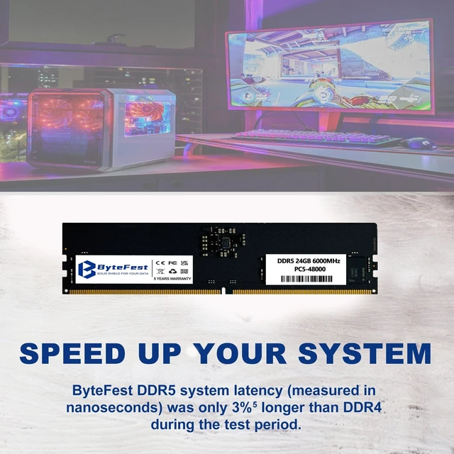 Alt view image 2 of 5 - ByteFest 24GB DDR5 RAM 6000MHz PC5-48000 CL46 Overclocking XMP 3.0 UDIMM 1.35V 288 Pin Compatible Desktop Computer Upgrade Memory Module RAM