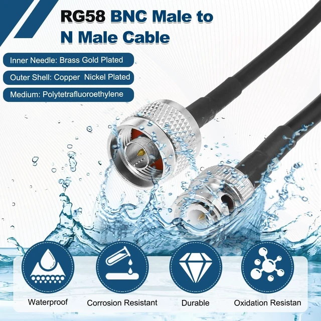 Alt view image 3 of 5 - MECCANIXITY Black RG58 N Type to BNC Cable 15ft, 50 Ohm Low Loss BNC Male to N Male Coax Extension Jumper Cable for Spectrum Analyzer Antenna, Ham Radio, Oscilloscope, RF Applications