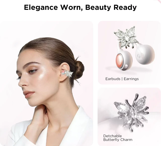 Alt view image 3 of 5 - YUEHEMEI Clip On Open Ear Earbuds, Butterfly Earrings Bracelet Handmade Bag