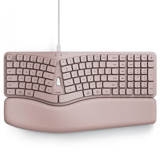Main image of Nulea Ergonomic Keyboard, Wired Keyboard with Split Design and Palm Rest, Volcano Keycaps, Natural Typing, Type C and USB Plug, 2 in 1 Port for Windows and Mac, 3 Colors(Pink)