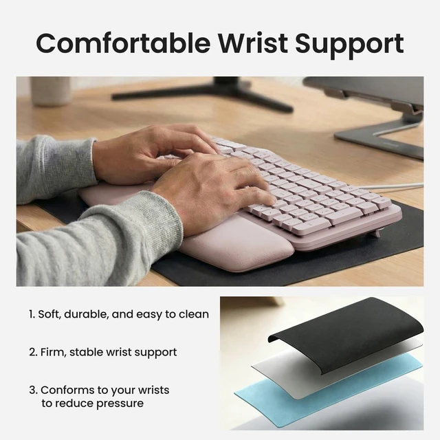Alt view image 4 of 5 - Nulea Ergonomic Keyboard, Wired Keyboard with Split Design and Palm Rest, Volcano Keycaps, Natural Typing, Type C and USB Plug, 2 in 1 Port for Windows and Mac, 3 Colors(Pink)