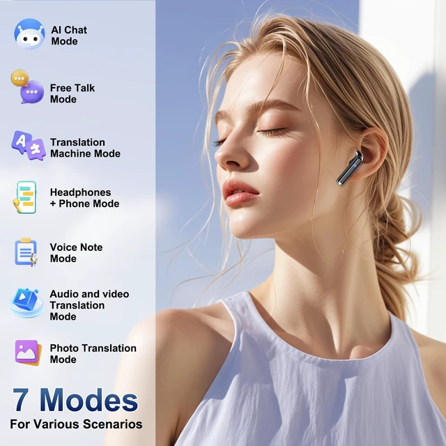 Alt view image 3 of 5 - AI Translation Earbuds Real Time, 164 Language Translator Earbuds 3-in-1 Bluetooth 5.4 with APP, Translation Headphones with 6 Translation Modes Translating Device for Travel/Business/Learning