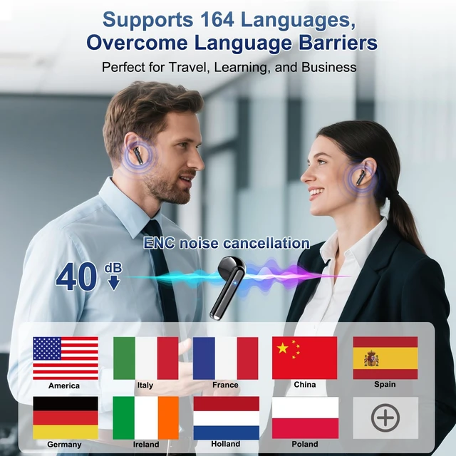 Alt view image 4 of 5 - AI Translation Earbuds Real Time, 164 Language Translator Earbuds 3-in-1 Bluetooth 5.4 with APP, Translation Headphones with 6 Translation Modes Translating Device for Travel/Business/Learning