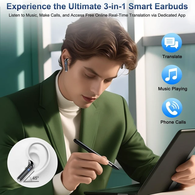 Alt view image 5 of 5 - AI Translation Earbuds Real Time, 164 Language Translator Earbuds 3-in-1 Bluetooth 5.4 with APP, Translation Headphones with 6 Translation Modes Translating Device for Travel/Business/Learning