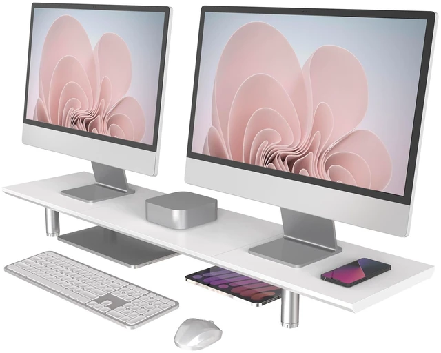 Main image of Fenge 39.4 Dual Monitor Stand with Height Adjustable Legs, White