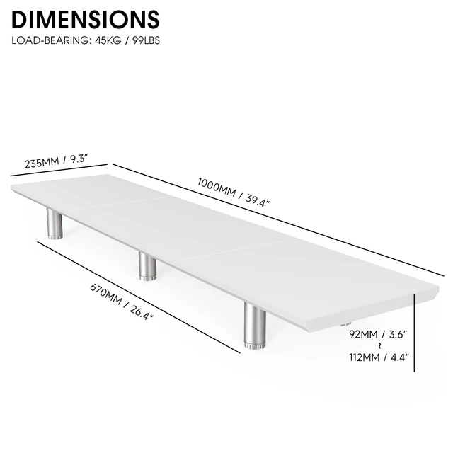 Alt view image 3 of 5 - Fenge 39.4 Dual Monitor Stand with Height Adjustable Legs, White