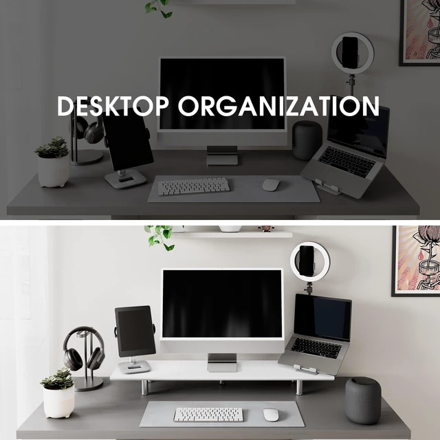 Alt view image 5 of 5 - Fenge 39.4 Dual Monitor Stand with Height Adjustable Legs, White