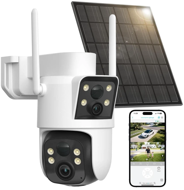 Main image of LIWAN Solar Camera Outdoor Wireless, Dual Lens, 2.4GHz WiFi Security Camera