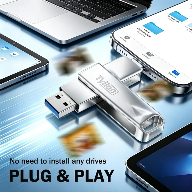 Alt view image 5 of 5 - 128GB USB 3.1 Flash Drive with Write Protect, Up to 180MB/s High Speed Thumb Drive, 2 in 1 USB C & USB A Dual USB Drives, External Hard Drive for iPhone 17/16/15, Android, MacBook, Laptop, PC, iPad
