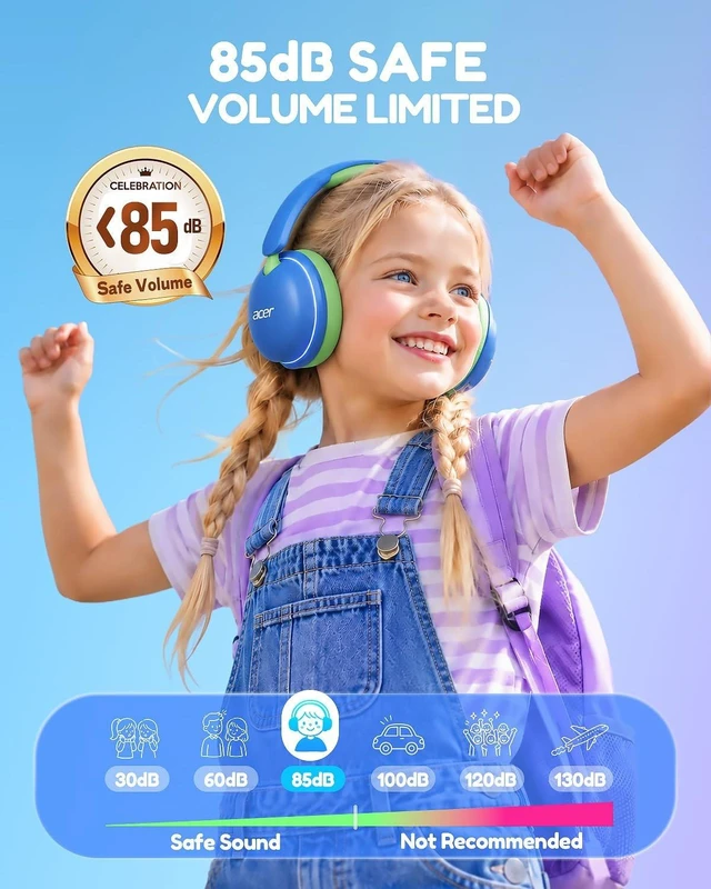 Alt view image 3 of 5 - Acer OHR727 Kids Bluetooth Headphones Travel, OverEar Comfort Design