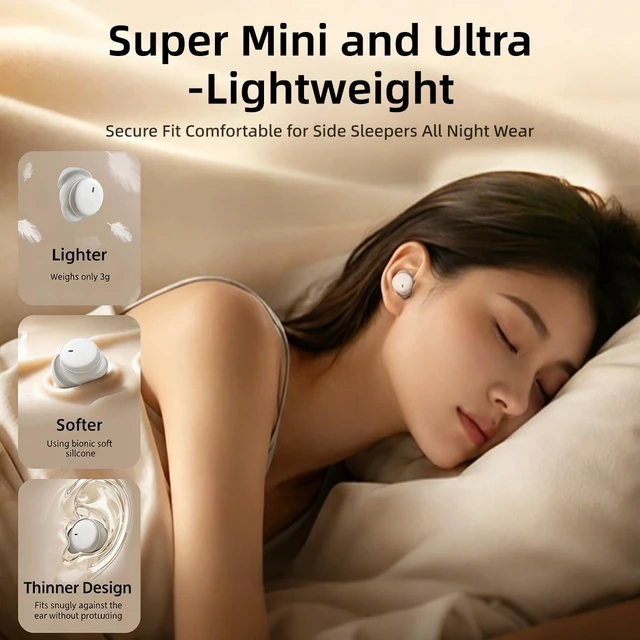 Alt view image 3 of 5 - NE92 Sleep Earbuds, Ultra-Mini Side Sleeper Earbuds 3g, Bluetooth 6.0, 40Hrs, Hi-Fi Stereo Sound Mini Invisible Earplugs for Side Sleepers Small Ear Buds, Wireless Headphones for Travel & Busin