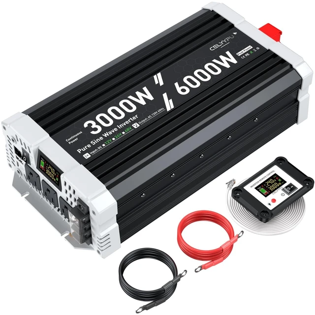 Main image of 24V Inverter 3000 Watt Inverter, Pure Sine Wave Inverter, Power Inverter with Remote Control, 24V DC to 110V AC, 3 AC Outlets, USB & Type-C Ports, LCD Display for RV, Solar, Home Backup Power