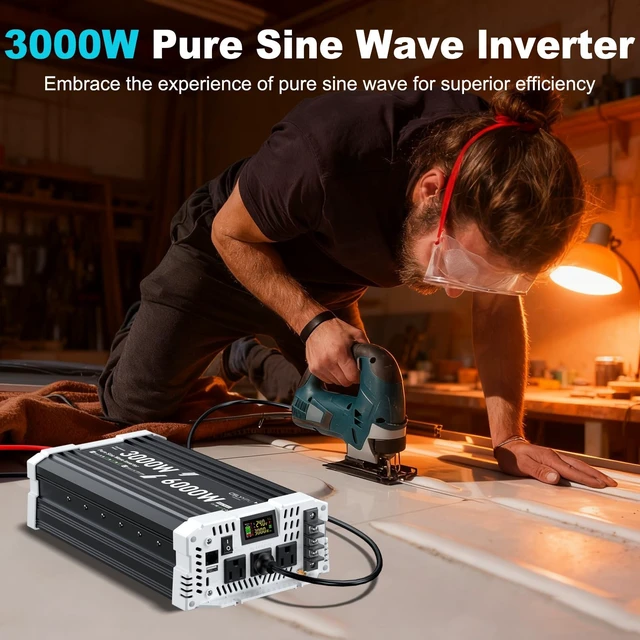 Alt view image 2 of 5 - 24V Inverter 3000 Watt Inverter, Pure Sine Wave Inverter, Power Inverter with Remote Control, 24V DC to 110V AC, 3 AC Outlets, USB & Type-C Ports, LCD Display for RV, Solar, Home Backup Power