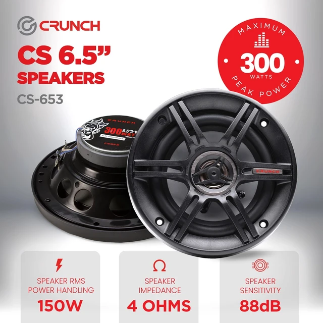 Alt view image 2 of 5 - Crunch CS Series 6.5 Inch 300W 3-Way Coaxial Car Speakers, Pair