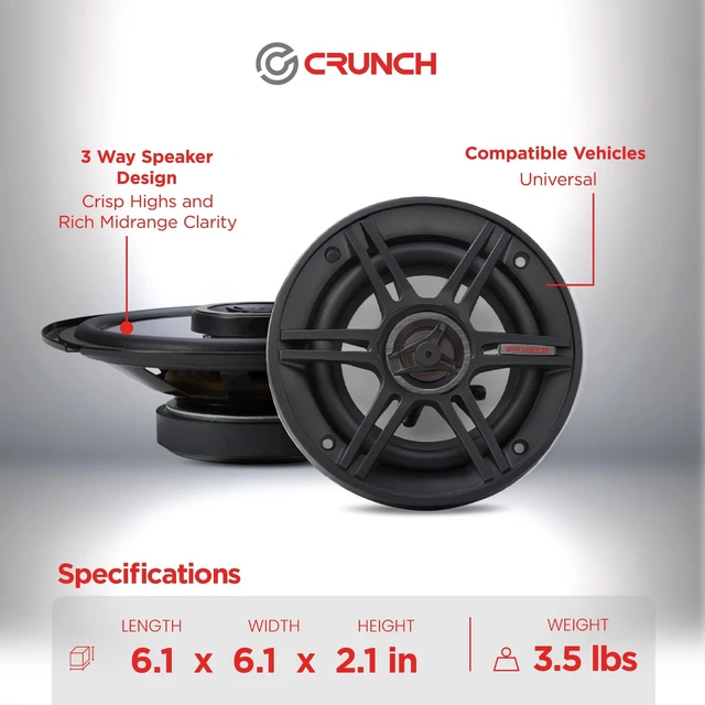 Alt view image 5 of 5 - Crunch CS Series 6.5 Inch 300W 3-Way Coaxial Car Speakers, Pair