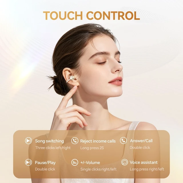 Alt view image 4 of 5 - CHENRUIDA Open Ear Clip On Earbuds Wireless Headphones with Mirror(Skin)