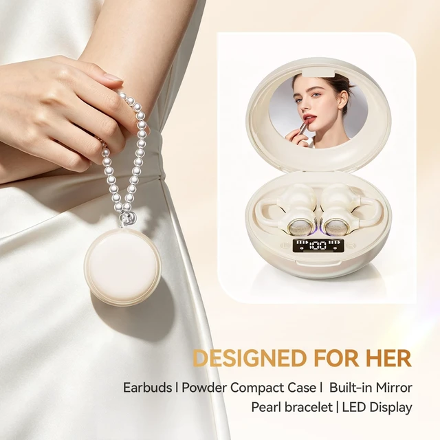 Alt view image 2 of 5 - CHENRUIDA Open Ear Clip On Earbuds Wireless Headphones with Mirror(Skin)