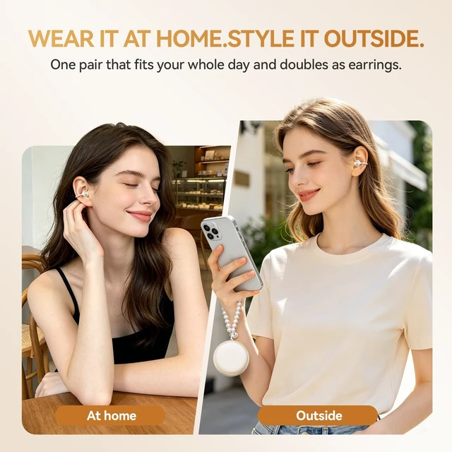 Alt view image 3 of 5 - CHENRUIDA Open Ear Clip On Earbuds Wireless Headphones with Mirror(Skin)