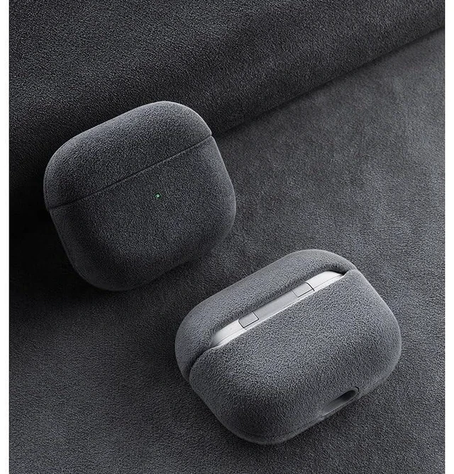 Alt view image 3 of 5 - Suede Microfiber Leather Headphone Case Full Wrap Handmade Cover for AirPods (Grey, Airpod pro)