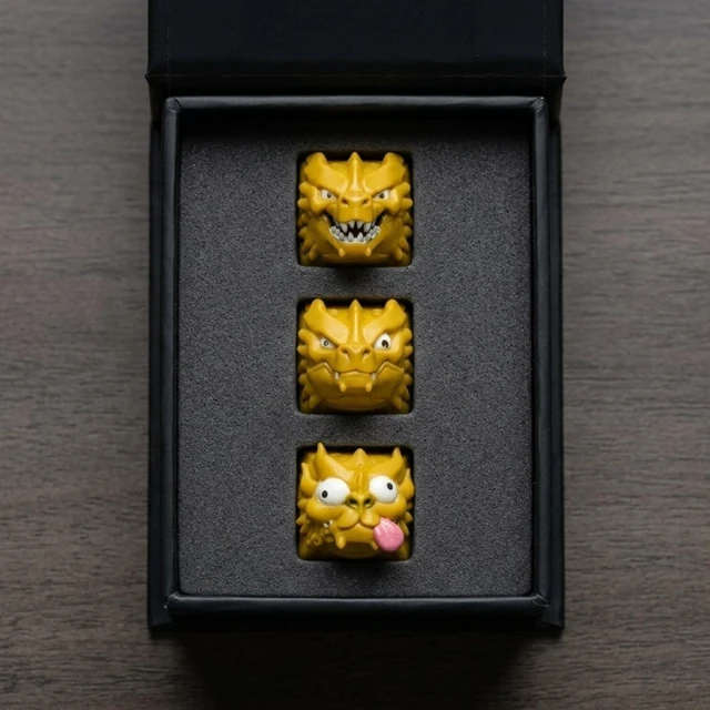 Main image of WEDIWALL 3-Piece Yellow Dragon Artisan Keycap Set - Handmade Funny Expression Dragon Trio Custom Resin Keycaps for Mechanical Keyboards, Universal Cherry MX Switch Compatible Combo Pack (ESC Key)