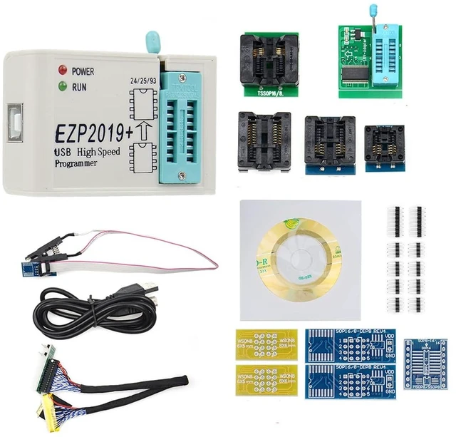Main image of HiLetgo EZP2019+ Upgraded High Speed USB SPI Programmer Support 24 25 93 25 EEPROM Flash BIOS Full Set with 12 Sockets Adapters WIN7&WIN8
