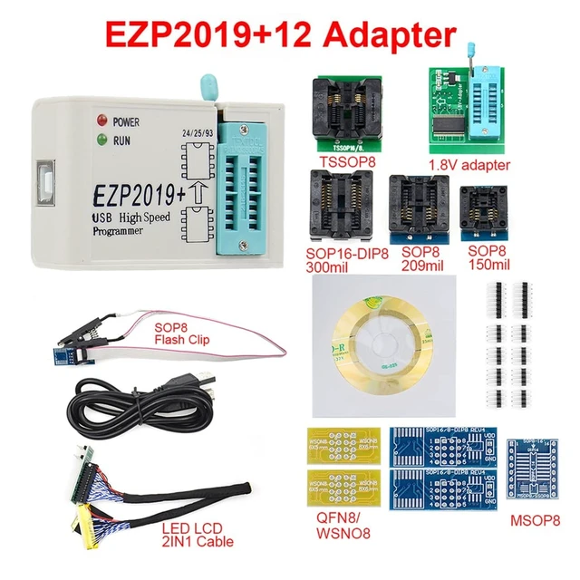 Alt view image 2 of 5 - HiLetgo EZP2019+ Upgraded High Speed USB SPI Programmer Support 24 25 93 25 EEPROM Flash BIOS Full Set with 12 Sockets Adapters WIN7&WIN8