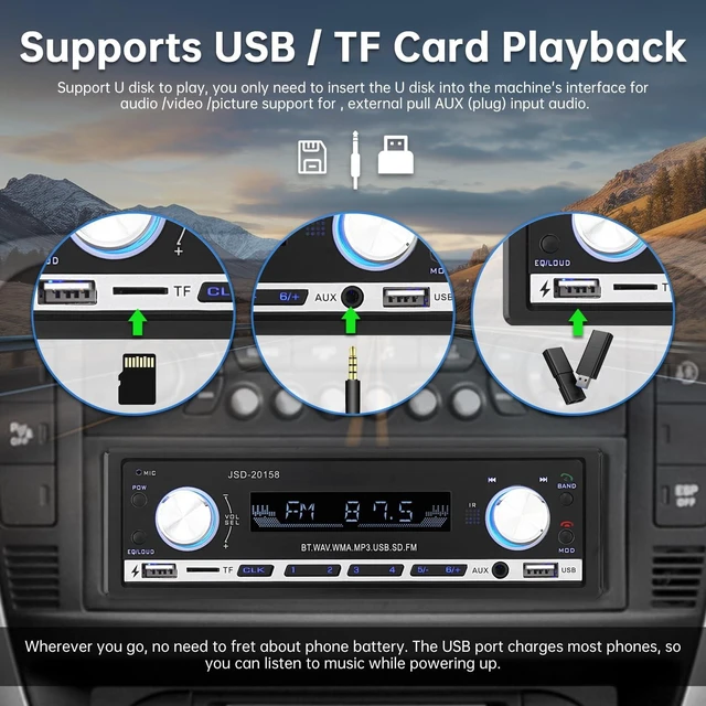 Alt view image 4 of 5 - ePathChina 12V 1 DIN Bluetooth Car Stereo Audio MP3 Player FM Radio, USB Fast Charging, Hands-Free Calling, Supports MP3/EQ/SD/TF/AUX, Dual USB & Remote Control, Not CD DVD Player