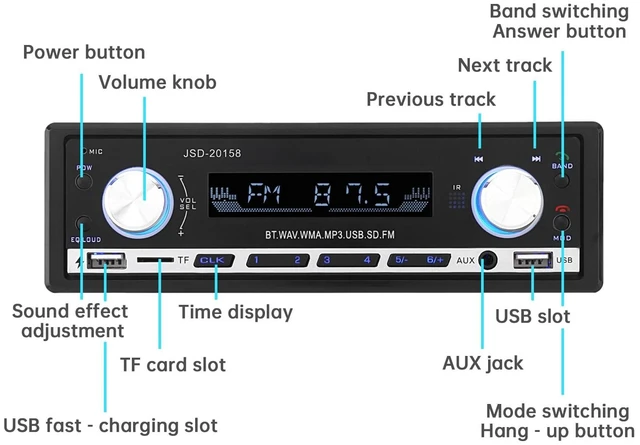 Alt view image 3 of 5 - ePathChina 12V 1 DIN Bluetooth Car Stereo Audio MP3 Player FM Radio, USB Fast Charging, Hands-Free Calling, Supports MP3/EQ/SD/TF/AUX, Dual USB & Remote Control, Not CD DVD Player