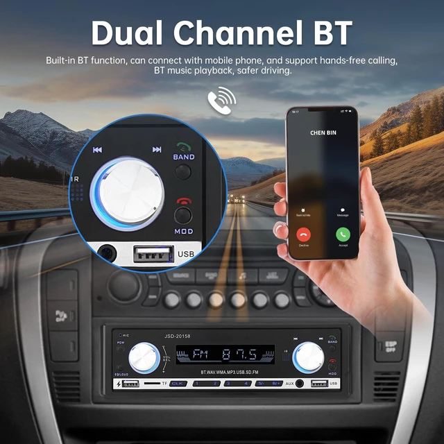 Alt view image 2 of 5 - ePathChina 12V 1 DIN Bluetooth Car Stereo Audio MP3 Player FM Radio, USB Fast Charging, Hands-Free Calling, Supports MP3/EQ/SD/TF/AUX, Dual USB & Remote Control, Not CD DVD Player