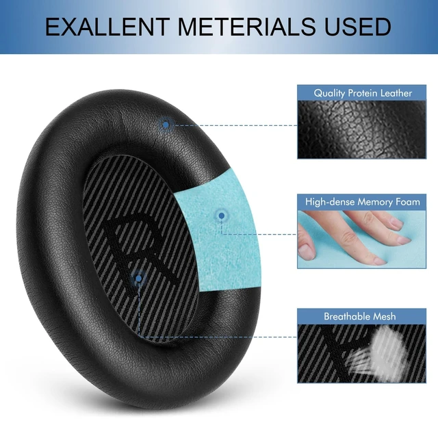 Alt view image 4 of 5 - GEVO Ear Pads & Headband Replacement Kit for Bose QC35/QC35 ii - Black