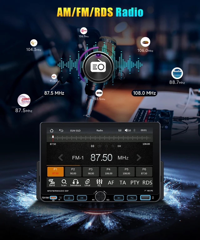 Alt view image 4 of 5 - Single DIN Car Stereo with Wireless CarPlay & Android Auto, 7-Inch Touchscreen Car Radio with AM/FM/RDS, Bluetooth 5.0, SWC, Backup Camera, USB-C, Mirror Link