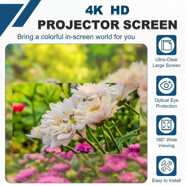 Alt view image 4 of 5 - MECCANIXITY Projector Movie TV Projector Screen 100" 4K HD 16:9 Portable