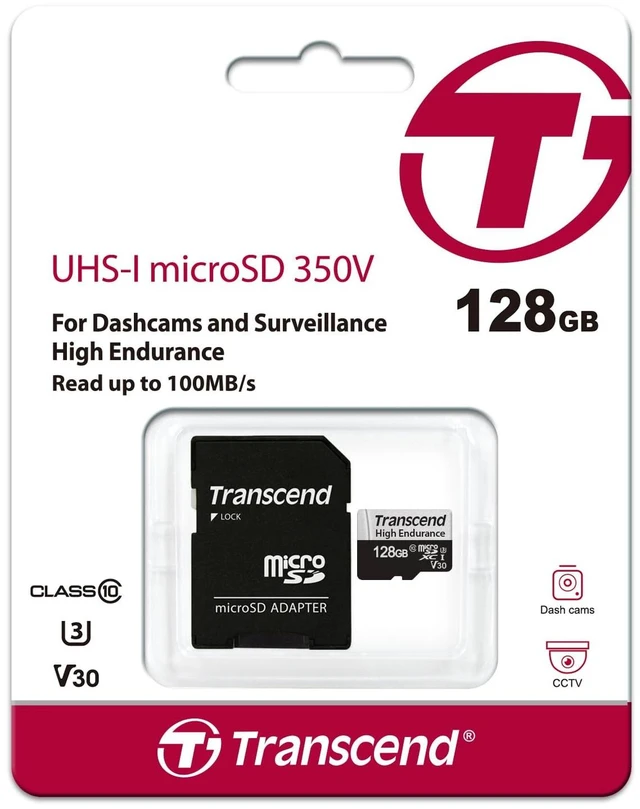 Alt view image 3 of 5 - Transcend 128GB USD350V High Endurance microSD Card, 100MB/s, U3, C10, V30