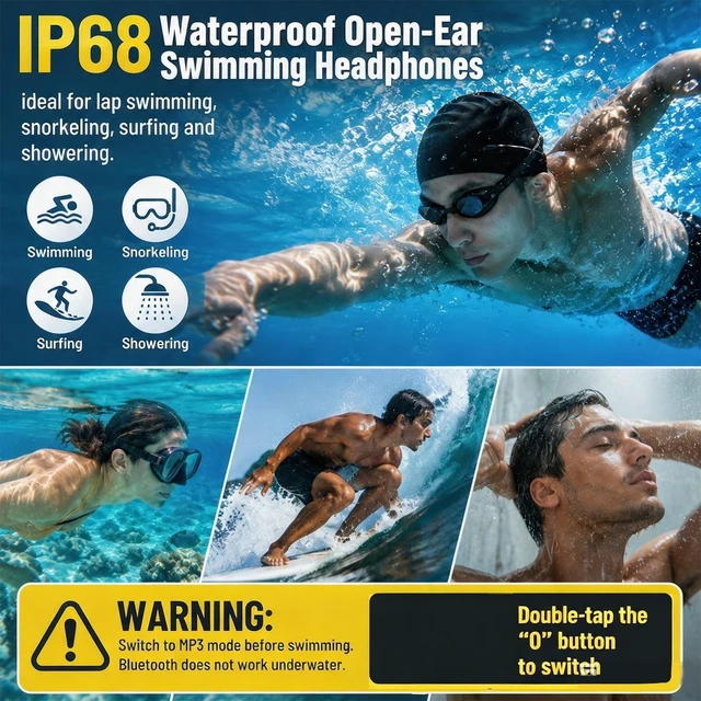 Alt view image 2 of 5 - Swimming Headphones Underwater, Open Ear Lap Swimming Earbuds Bluetooth6.0