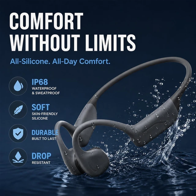 Alt view image 5 of 5 - Swimming Headphones Underwater, Open Ear Lap Swimming Earbuds Bluetooth6.0