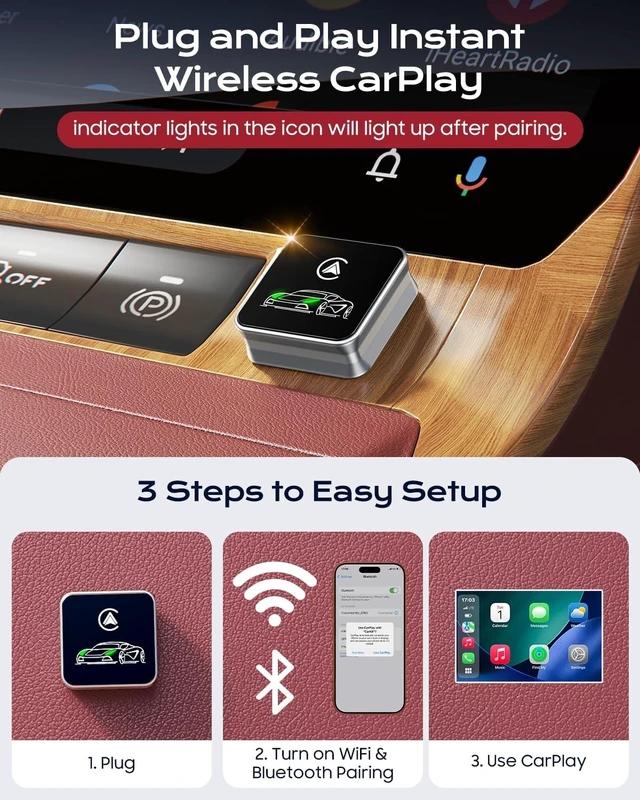 Alt view image 4 of 5 - Houflody Wireless CarPlay Adapter for iPhone Upgraded Chip, Converts Factory Wired CarPlay to Wireless Apple CarPlay with Stable Low-Latency Connection, Mini Plug-and-Play Design, GPS &