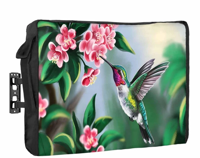 Main image of Bird Floral Outdoor TV Cover 52 to 55 Inches Hummingbird Spring Decorative Green Background Weatherproof&Waterproof TV Covers with Remote Control Pocket, Screen Protectors for Outside